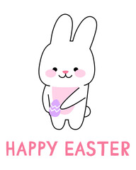 Cute rabbit with easter egg. Happy easter concept. Cute kawaii bunny.