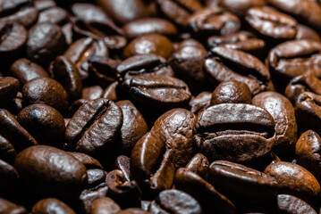 Freshly roasted coffee beans background. Coffee beans, closeup.
