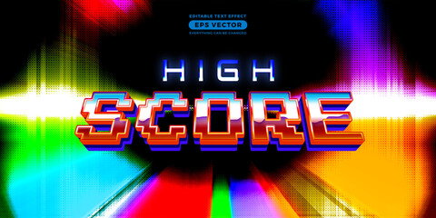 High score editable text style effect in retro look design with experimental background ideal for poster, flyer, logo, social media post and banner template promotion
