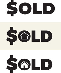 Sold Sign with Dollar and house icon. Vector Illustration.