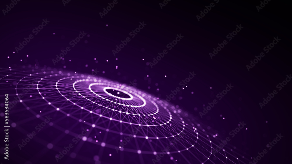 Poster futuristic of circular flow of particles. digital cyberspace. network connections structure. 3d rend
