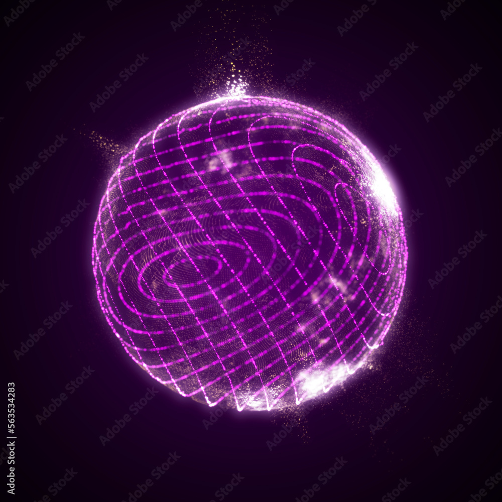 Poster sphere of particles in cyberspace. impulse dynamic flow of global energy energy. futuristic technolo