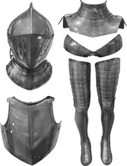Isolated PNG cutout of a medieval knight armor on a transparent background, ideal for photobashing,...