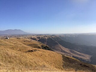 Landscape of the outer rim of the Mount Aso caldera in Kumamoto, Japan