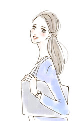 会社へ通勤する女性のイラスト　ポジティブ