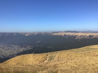 Landscape of the outer rim of the Mount Aso caldera in Kumamoto, Japan