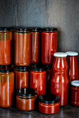 glass jars with homemade tomato sauce