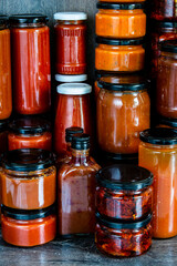 glass jars with homemade tomato sauce