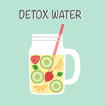 Healthy detox water in jar concept vector illustration. Refreshing citrus drink in flat design.
