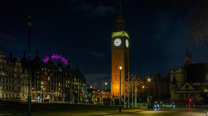 Elisabeth Tower at night in Westminster, London, UK on January 2023
