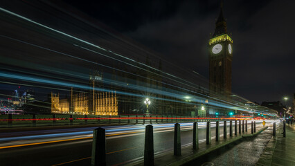 Fototapeta na wymiar Elisabeth Tower at night in long exposure , Westminster, London, UK on January 2023
