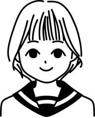 ショートボブの女子学生のアイコン　モノクロ