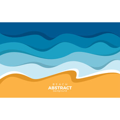 Abstract blue sea and beach summer background with paper waves and seacoast for banner, invitation, poster or web site design. Paper cut style