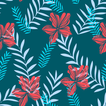 Hawaiian Aloha Shirt seamless background pattern,bright illustration for textile,fashion design,summer accessories,home interior decoration,spring floral wallpaper,cover design,botanical print.