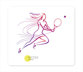silhouette of a girl playing tennis, clean logo design © adimas
