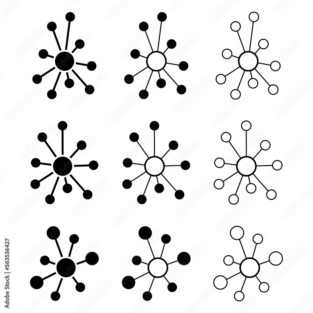 Poster set of hub flat network icon, connect structure vector symbol isolated background, technology system