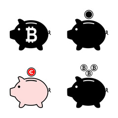 Piggy bank flat icon, sign vector with bitcoin web symbol. Money income, economic graphic button