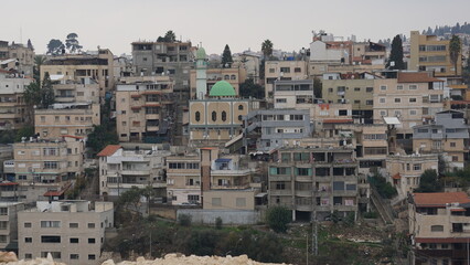 Fototapeta premium The foggy view of Nazareth in Israel in the month of December