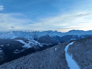 Alps Cold Mountain Snow Tourism Sport Eco Travel Mountains Landscape Drone Aerial Flight Over French Alps Mountain Range Early Morning Inspiring Nature 4k hyper lapse. 