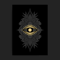 All seeing eye of god with sacred geometry decoration