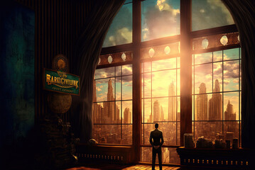 silhouette of a person at the window Generative AI