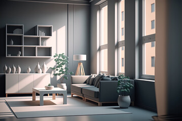 Modern living room interior design with plants Generative AI