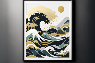 Create design that features a minimalist rendition of a traditional Japanese pattern, such as waves or Mount,
