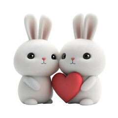 Fototapeta premium cute couple rabbit are holding red heart Valentine's Day 