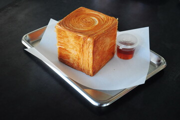 Cubic Croissants on Stainless Steel Tray