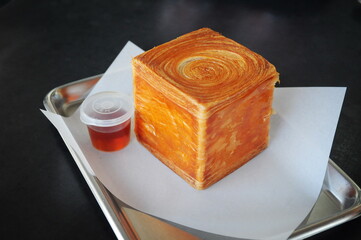 Cubic Croissants on Stainless Steel Tray