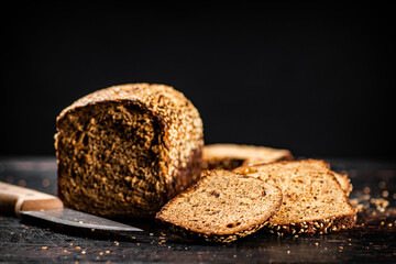 Sliced fragrant bread on the table. 