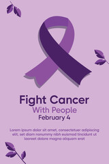 Fototapeta premium Cancer World Day Rebbon with Flower Color Full Purple
