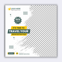 It's time to travel to your dream destinations social media post template editable file