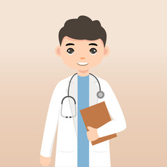 Front view animated character. Doctor character creation with face emotions, poses and gestures. Cartoon style, flat vector illustration.Isolated on white.Male doctor. 