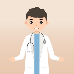 Front view animated character. Doctor character creation with face emotions, poses and gestures. Cartoon style, flat vector illustration.Isolated on white.Male doctor. 