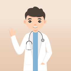 Front view animated character. Doctor character creation with face emotions, poses and gestures. Cartoon style, flat vector illustration.Isolated on white.Male doctor. 