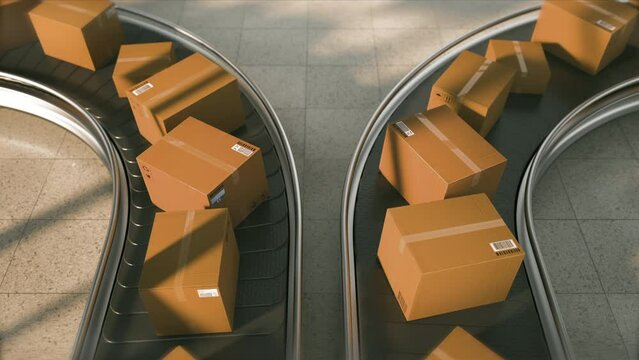 Logistics and Distribution Storehouse Center for further Product Delivery Packages. . Modern warehouse with boxes. Looped