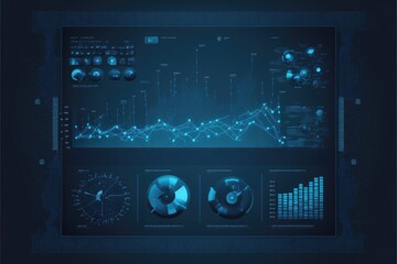 Digital charts and graphs in blueprint effect