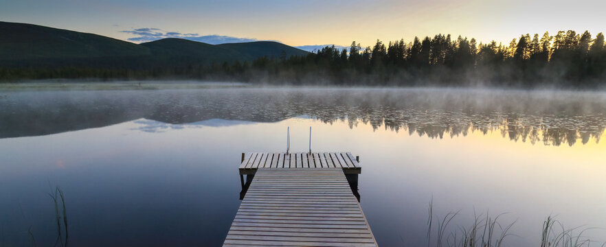 Finland, Raattama, North, Arctic Circle, Small Lake, fog