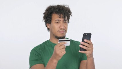 African Man having Online Payment Problem on White Background