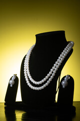 semi precious stone necklace, white pearl necklace
