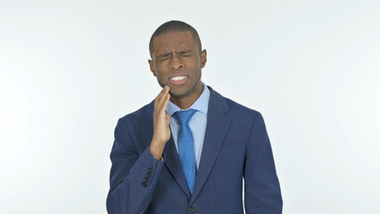African Businessman with Toothache on White Background