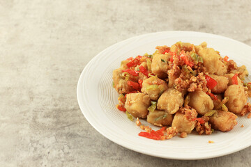 Tahu Lada Garam or Tahu Cabe Garam, Spicy Crispy Fried Cubed Tofu