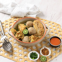 Cuanki Bandung, Meatball and Batagor in Stock Soup.