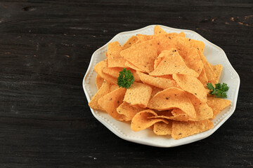 Nachos Tortilla Corn Chips on White Plate