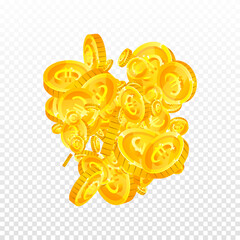 European Union Euro coins falling. Scattered gold