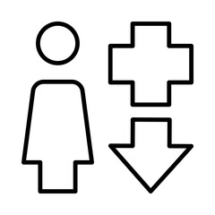 Downstairs Isolated Silhouette Solid Line Icon with downstairs, health, healthcare, hospital, medical, medicine Infographic Simple Vector Illustration