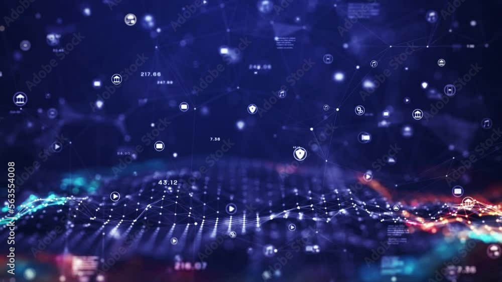 Poster technology big data network concept. motion of digital data flow. transferring of big data, block ch