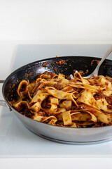Pasta with bolognese sauce, cooking process