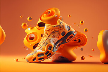 Still shot in orange of sneaker with energetic splash